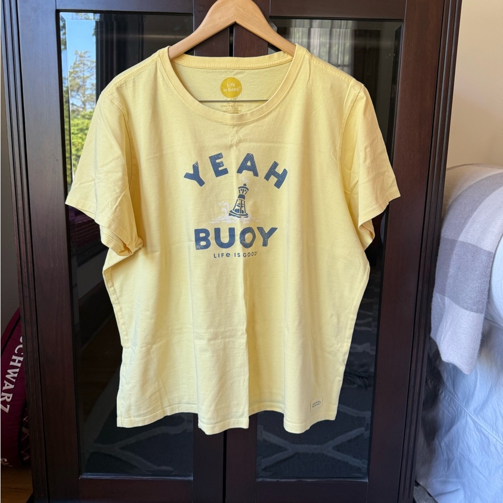 Life Is Good Pale Yellow Graphic Tee with Navy Print